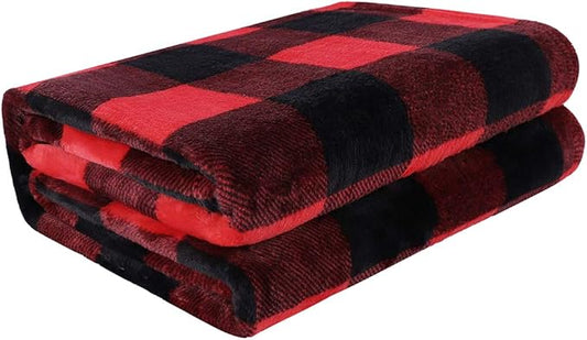 PiccoCasa Plaid Flannel Fleece Blanket Twin Size, Checkered Fiery Red Soft Blankets and Throws, Plush Lightweight Decors Blanket for Couch Sofa Bed, 60" x 78", Scarlet+Black Tartan