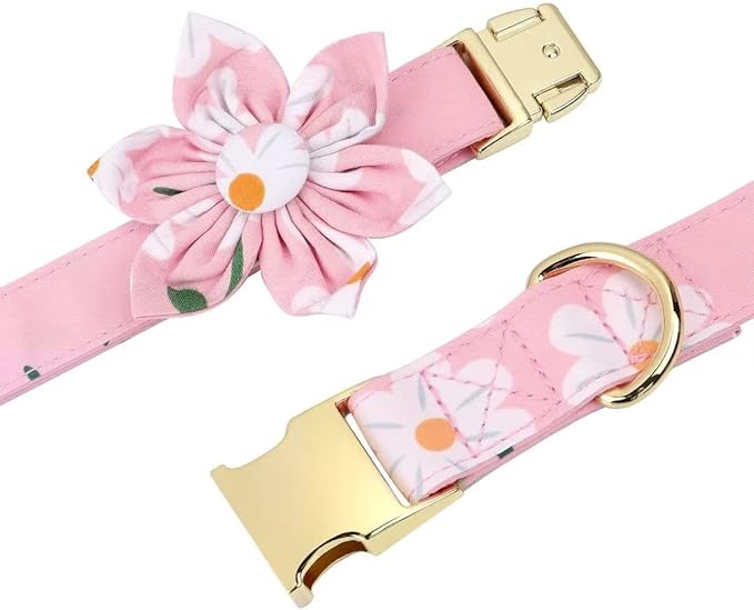 Beirui Cute Girl Dog Collars, Harnesses & Leashes Set - Adjustable Dog Collar and Leash Set with Flower - Soft Mesh Dog Vest Harness for Puppies Small Medium Dogs (Pink-1,XS)