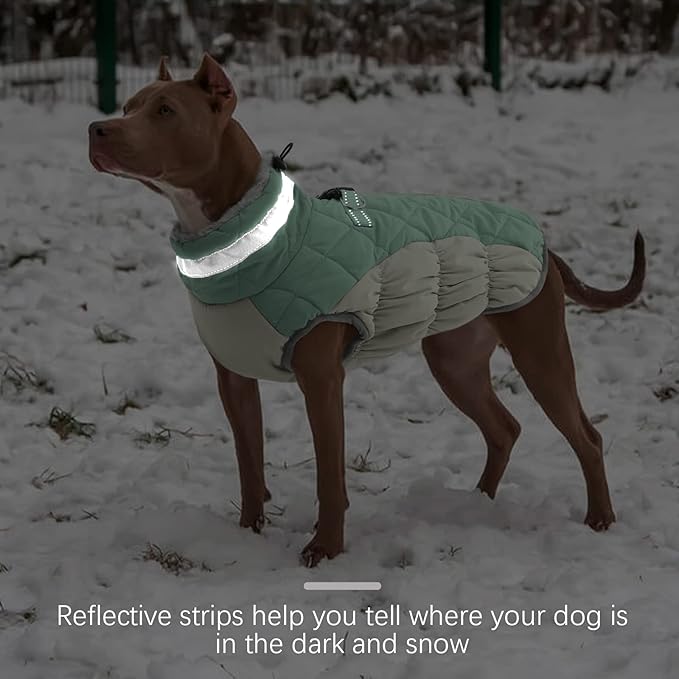 FUAMEY Dog Winter Jacket,Dog Cold Weather Coats Paded Dog Vest with Harness Built in Pet Warm Clothes Dog Apparel with Back Zipper Dog Water Resistant Coat for Small Medium Large Dogs Mint Green M