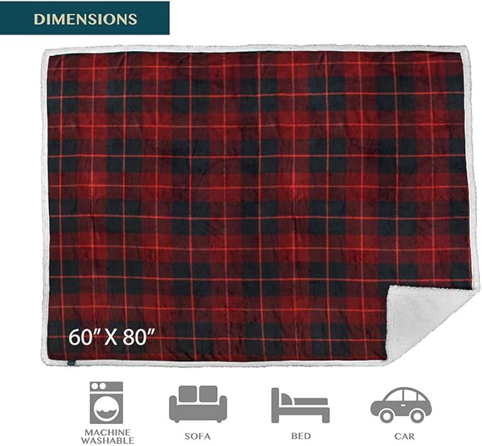 Pavilia Waterproof Blanket for Couch & Sofa | Large Dog & Cat Protector | Plush Soft Sherpa Blanket, Plaid Red, 60x80