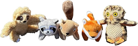 Hide and Seek Dog Toy, Stuffed Animal Tree House, Burrow Dog Toy, Squeaky Hide and Seek. (5 Pack - Squirrel, Fox, Sloth, Raccoon, Owl, Replacement Animals)