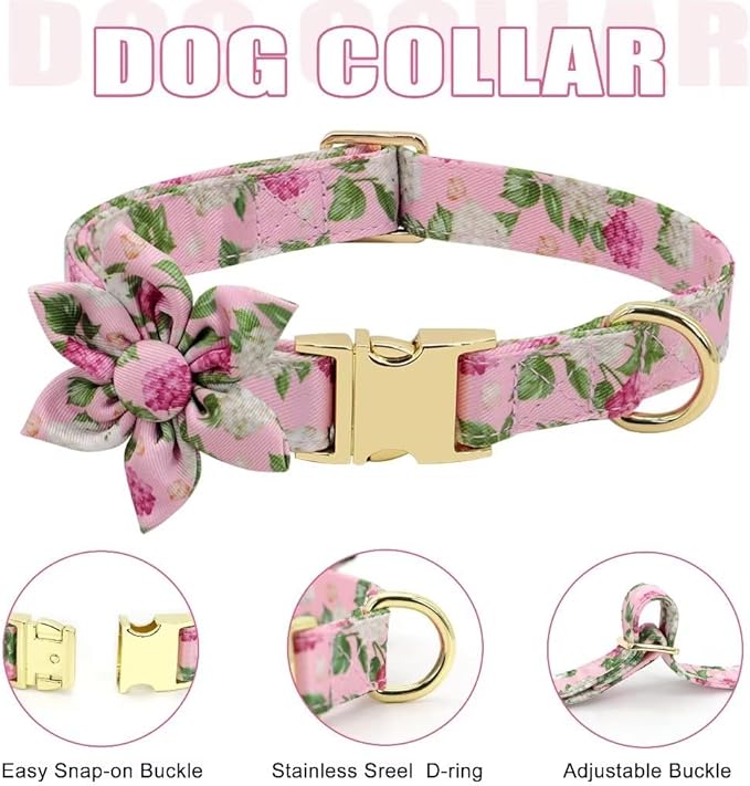 Beirui Cute Girl Dog Collars, Harnesses & Leashes Set - Adjustable Dog Collar and Leash Set with Flower - Soft Mesh Dog Vest Harness for Puppies Small Medium Dogs (Pink,S)