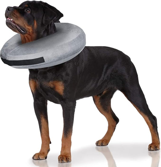E-KOMG Dog Cone After Surgery, Protective Inflatable Collar, Blow Up Dog Collar, Pet Recovery Collar for Dogs and Cats Soft (X-Large(18" and up), Grey)