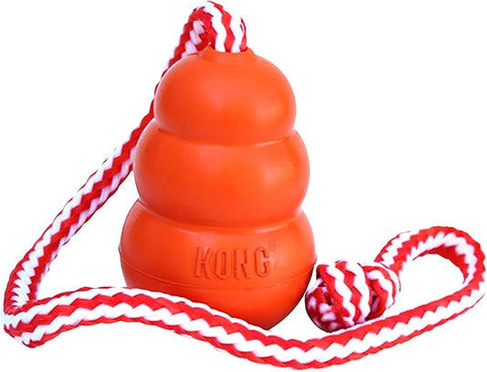 KONG Aqua Floating Fetch Toy - Dog Floating Toy for Water Retrieval, Play, Exercise & More - Natural Rubber Dog Toy with Foam Interior & Rope for Farther Throwing - Orange, for Medium Dogs