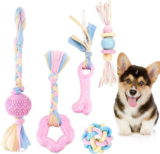 Dog Rope Toys for Small Dog, Interactive Chew Toys for Puppy, Tug of War Toy, Teeth Cleaning Toy Gift Set for Medium Dogs (5 Pack)