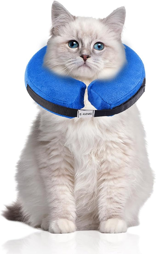 E-KOMG Dog Cone After Surgery, Protective Inflatable Collar, Blow Up Dog Collar, Pet Recovery Collar for Dogs and Cats Soft (Small(6"-9"), Blue)