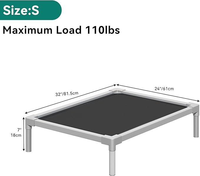 YITAHOME Cooling Elevated Dog Bed, Chew Proof Raised Pet Cot with Aluminum Frame, Breathable Textilene Mesh, Enclosed Edges, Non-Slip Feet, Sturdy Dog Bed for Indoors & Outdoors, Black, 32 Inch