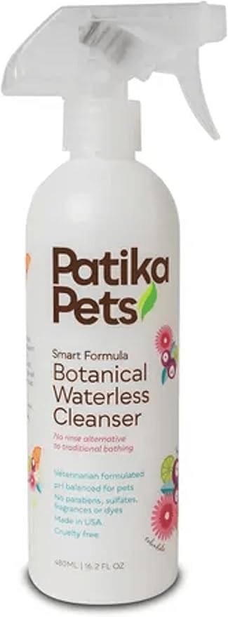 Patika Pets | Botanical Cleanser for Dogs & Cats, Waterless Shampoo & Gentle Conditioner Spray, No Rinse Formula, Paraben Free, Natural Ingredients for Sensitive Itchy Skin - 16.2oz