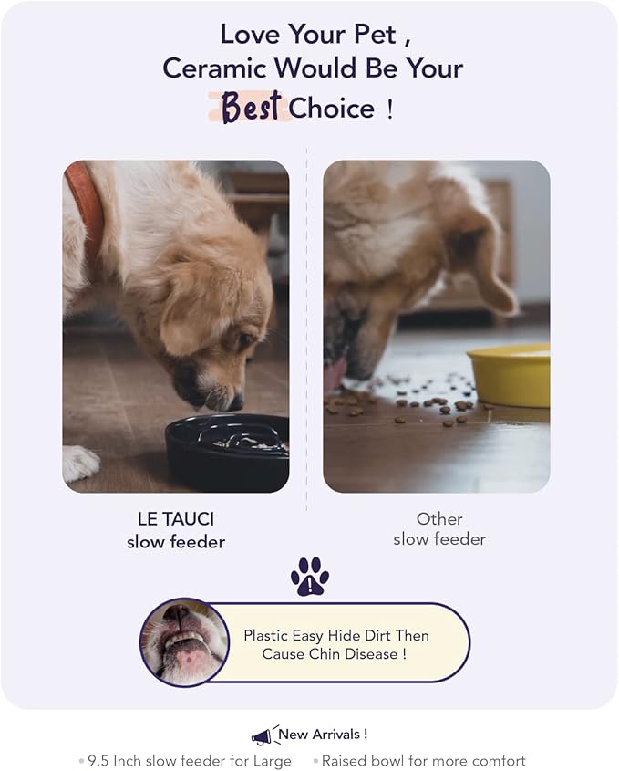 LE TAUCI PET Dog Slow Feeder Bowl Ceramic,3 Cups Puzzle Dog Food Bowl for Small Medium Large Breed, Puppy Slow Feeder Bowl for Fast Eater, Dog Bowls to Slow Down Eating, Maze Bowl, Pet Bowl