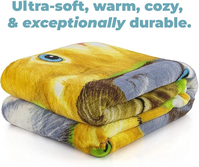Dawhud Direct Cartoon Selfie Cat Fleece Blanket for Bed 75" x 90" Queen Size Kitten Fleece Throw Blanket for Women, Men and Kids Super Soft Plush Cat Blanket Throw Winter