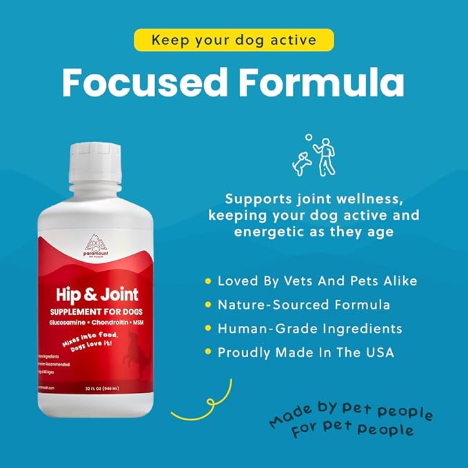 Liquid Glucosamine for Dogs, 1600 mg Glucosamine Liquid for Dogs Hip & Joint Supplement, Ideal for Mobility & Comfort, Easy-to-Use Liquid MSM, Chondroitin, Made in USA, 32 oz