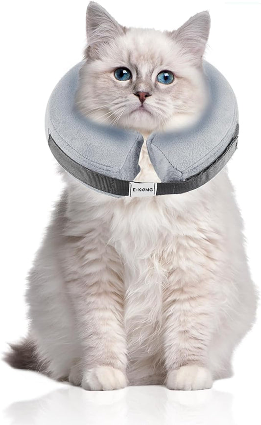 E-KOMG Dog Cone After Surgery, Protective Inflatable Collar, Blow Up Dog Collar, Pet Recovery Collar for Dogs and Cats Soft (Small(6"-9"), Grey)
