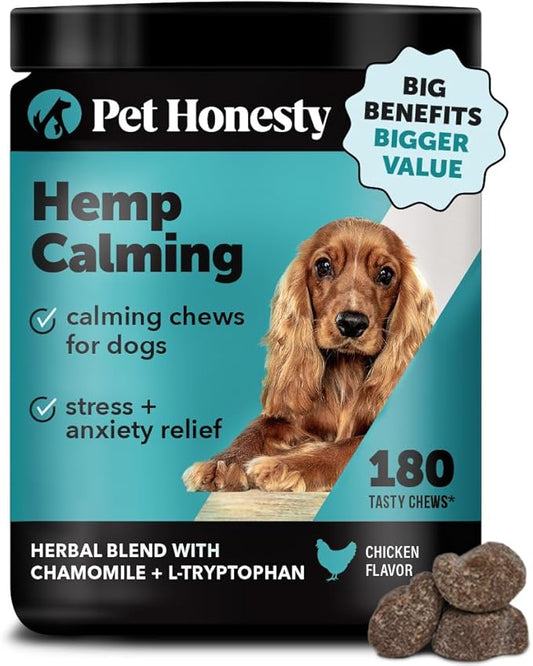 Hemp Calming Chews for Dogs - Dog Anxiety Relief, Dog Calming Treats with Hemp + Valerian Root, Melatonin for Dogs - Helps Aid with Thunder, Fireworks, Chewing & Barking (Chicken 180 ct)