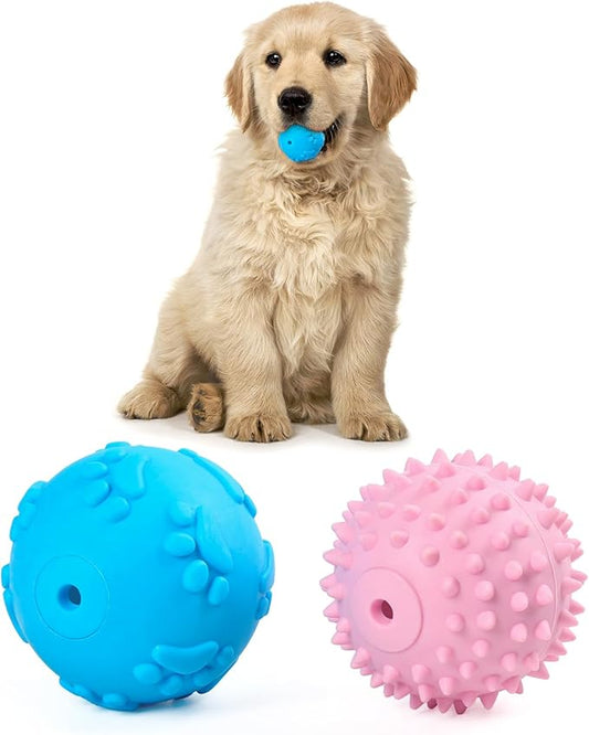 Puppy Ball Small Dog Toys - 2 PCS Squeaky Dog Toys, Blue Giggle Ball Dog Toy for Puppies, Pink Puppy Teething Chew Toys, Interactive Dog Toys for Small Dog, Small Dog Fetch Ball for Boredom