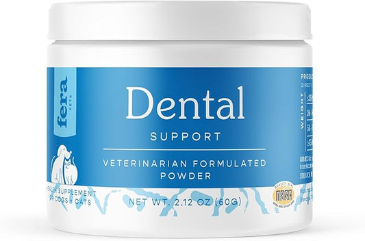 Fera Pet Organics Dental Support Powder for Dogs & Cats, Pet Breath Freshener, 60 Scoops, Vet Created, Promotes Healthy Teeth & Gums, Postbiotics & Enzymes Support Oral Health