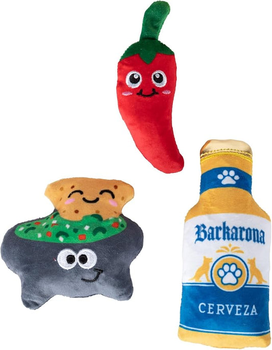 Fringe Studio "Happy Hour Pack, Set of 3, Small Plush Dog Toy Set, Pet Shop Collection (662120)