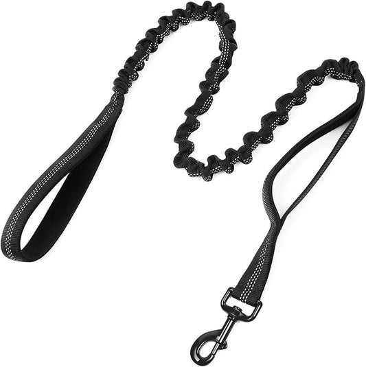 rabbitgoo Tactical Bungee Dog Leash with Shock Absorption, Military Training Leash with 2 Padded Control Handles for Medium Large Dogs, 6FT, Black