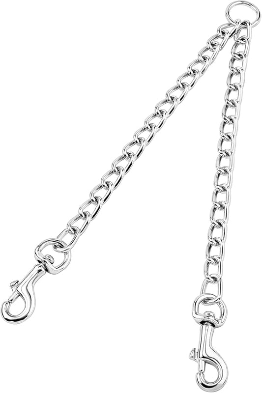 PETTOM Heavy Duty 2 Way Dog Lead Metal Chain Double Pet Clip Leash Coupler 360° Swivel No Tangle Double Dog Walking & Training Leash(XS 2.5mm*40cm Double Leash, Silver)