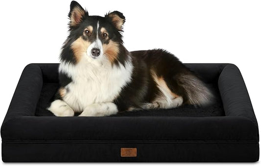 Large Dog Bed for Large Dogs, Waterproof Orthopedic Dog Bed with Removable Cover, 4-Sides Removable Bolster Soft Sofa with Nonskid Bottom, Washable Pet Beds, Black