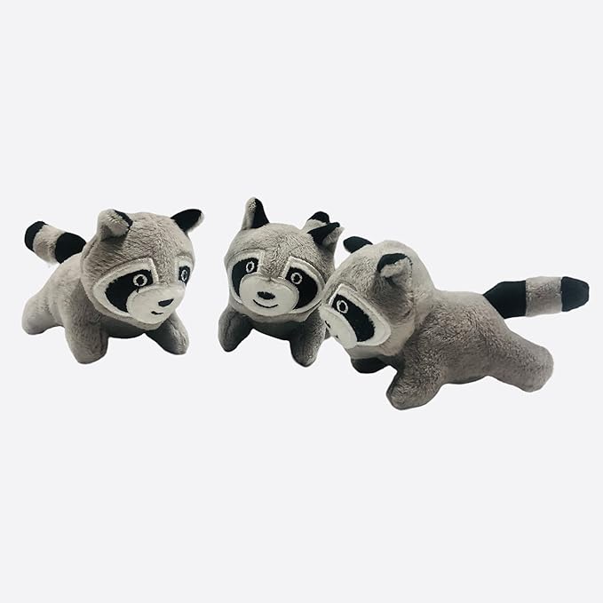 3 Pack of Raccoon Dog Toys with Squeaker, Plush Dog Toys for Small to Medium Size Dogs, Replacement Hide and Seek Dog Toys for Burrow Tree Toy (3 Pack: Replacement Animals, Raccoon)