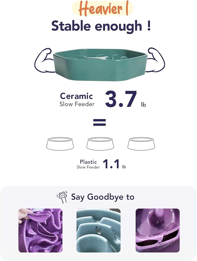 LE TAUCI PET Dog Slow Feeder Bowl Ceramic,3 Cups Puzzle Dog Food Bowl for Small Medium Large Breed, Puppy Slow Feeder Bowl for Fast Eater, Dog Bowls to Slow Down Eating, Maze Bowl, Pet Bowl