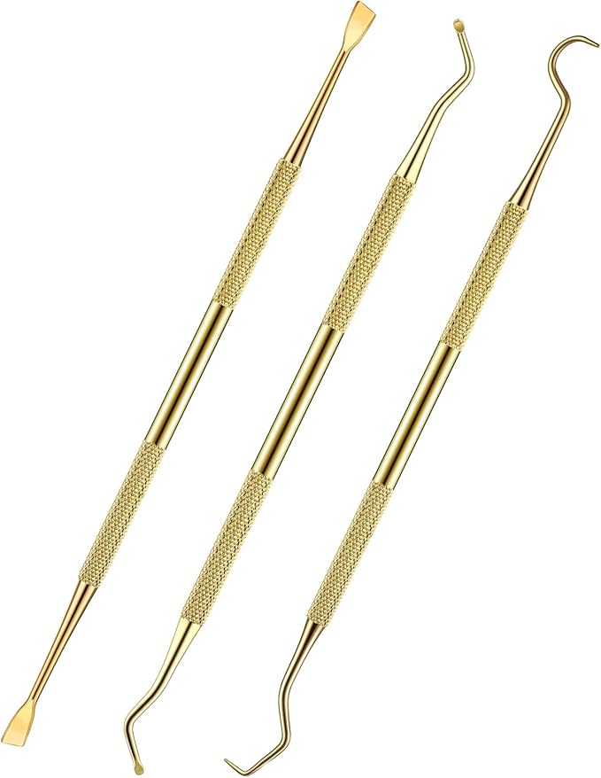 3 Pieces Dog Dental Tooth Scaler and Scraper Stainless Double Headed Tarter Removing Tool Scraper Pet Teeth Cleaning Tools for Dog and Cat(Gold)