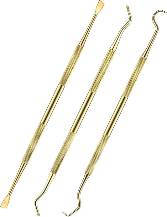 3 Pieces Dog Dental Tooth Scaler and Scraper Stainless Double Headed Tarter Removing Tool Scraper Pet Teeth Cleaning Tools for Dog and Cat(Gold)
