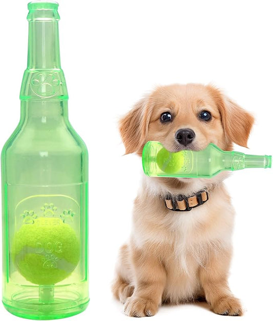 2025 Upgraded Water Bottle Dog Toy for Interactive Play Built-in Ball Squeaky Dog Toy, Great for Puppies and Small Dogs Durable Dog Squeaky Toy, Fun Chew Toy for Dogs Promote Healthy Playtime (Green)
