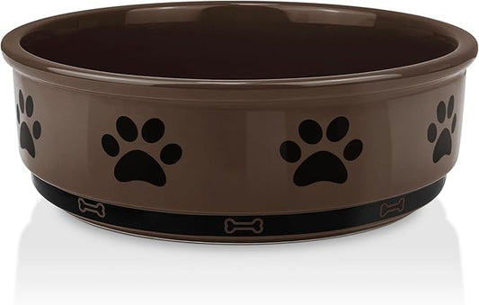 KPWACD Ceramic Pet Bowl for Dogs and Cats, Weighted Non-Slip Dog Bowls Food and Water Dish, Durable Pets Feeding Bowls Suitable for Small, Medium, and Large Dogs, Brown, 70 Oz