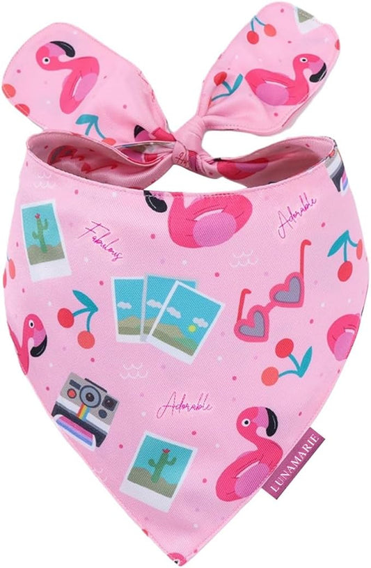 Luxury Pet Birthday Bandanas -Premium & Silky Poly Fabric | 100% Handmade | Custom Shape Dual Layered (Summer Vibes, Medium)