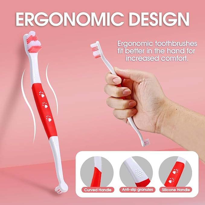 Dog Toothbrush - Dual Head Tooth Brush Newly Upgraded 60° Wavy Brush Head - Surrounds Teeth Like a Cloud for Dental Care and Cleaning - Suitable for Large/Medium and Small Dogs (Small Head End)
