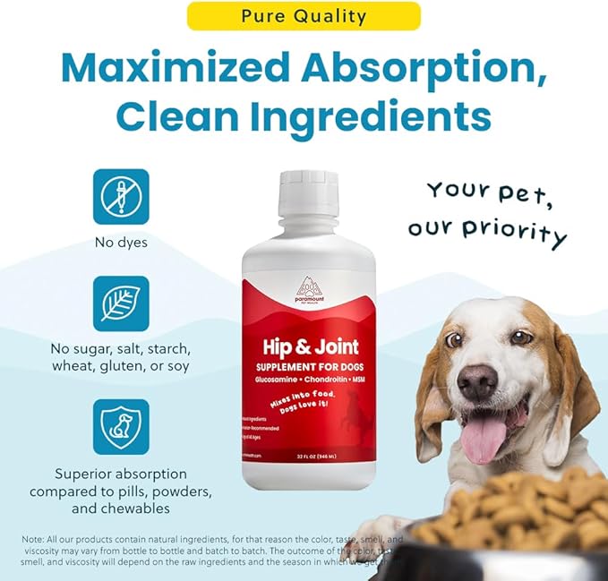 Liquid Glucosamine for Dogs, 1600 mg Glucosamine Liquid for Dogs Hip & Joint Supplement, Ideal for Mobility & Comfort, Easy-to-Use Liquid MSM, Chondroitin, Made in USA, 32 oz