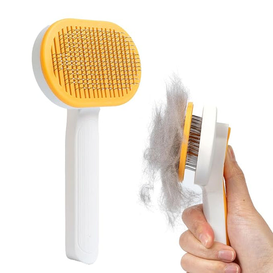 Self-Cleaning Slicker Brush for Dogs & Cats - Gentle Deshedding Grooming Tool for Long and Short Hair Pets, Removes Loose Fur, Undercoat, and Tangles