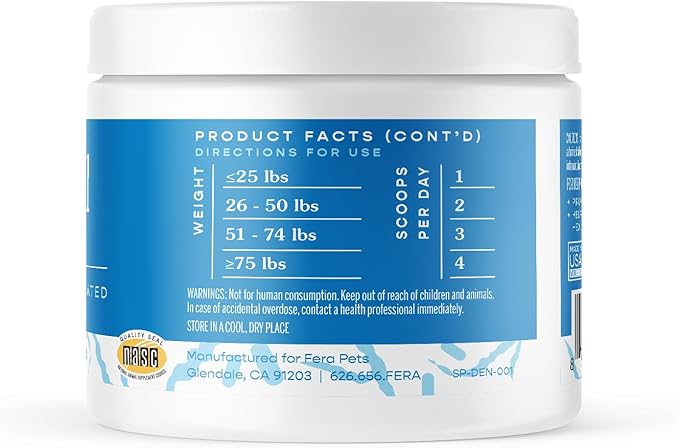 Fera Pet Organics Dental Support Powder for Dogs & Cats, Pet Breath Freshener, 60 Scoops, Vet Created, Promotes Healthy Teeth & Gums, Postbiotics & Enzymes Support Oral Health
