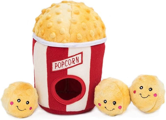 ZippyPaws Burrow, Food Buddies Popcorn Bucket - Interactive Summer Dog Toys for Boredom - Hide and Seek Dog Toys, Colorful Squeaky Dog Toys for Small & Medium Dogs, Plush Dog Puzzles