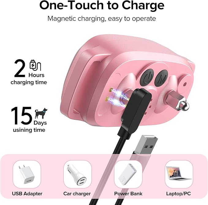 Dog Bark Collar, Rechargeable Smart Collar, Anti Barking Training Collar with 5 Adjustable Sensitivity Beep Vibration, Bark Collar for Large Medium Small Dogs (Pink)