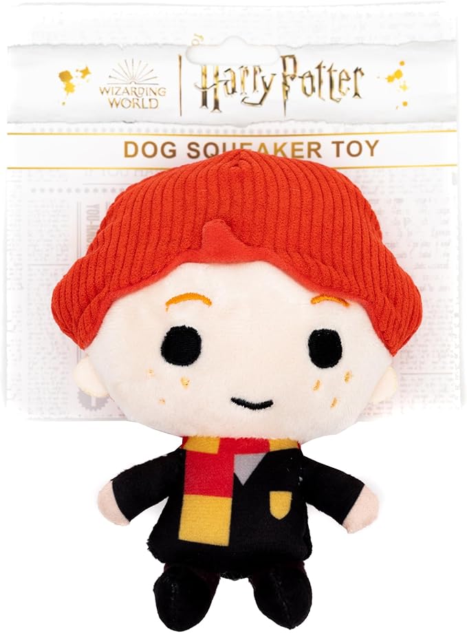 Buckle-Down The Wizarding World of Harry Potter Squeaky Plush Dog Toy for Large, Medium & Small Dogs, Ron Weasley Standing Charm Full Body Pose, 2.5" x 5.5"