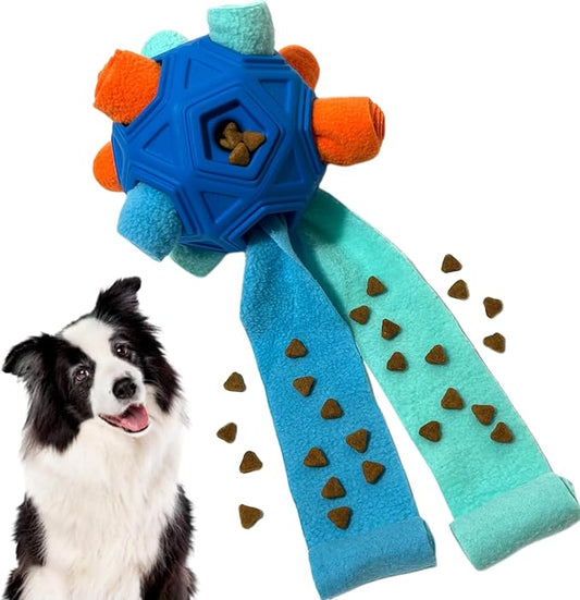 Snuffle Ball for Dog Toys Unbreakable Upgrade Ball Interactive Toy Foraging Snuffle Mat Puppy Treat Dispenser Slow Feeder Dog Puzzle Toys for Small, Medium, Large Pets (Blue Tangerine New)