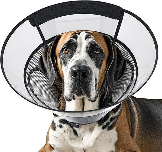 Dog Cone Collar for Large Dogs After Surgery, Mesh Windows PVC Transparent Dog Cone E Collar for Dog, Anti-Bite Lick Wound Healing Neuter Safety Practical Comfy Plastic Cone XXL