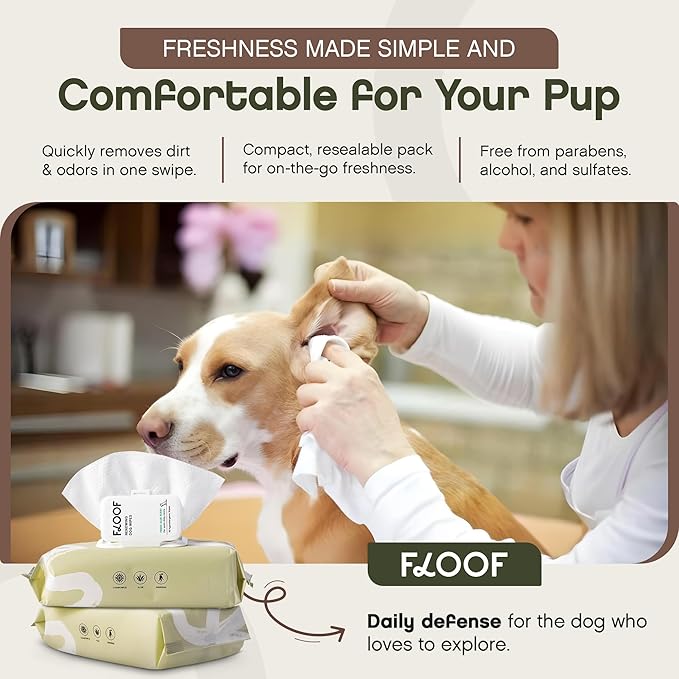 Floof Hypoallergenic Dog Wipes – Natural Aloe Grooming Wipes for Paws Face Ears Eyes & Bum – Vet-Formulated Extra Thick Safe for Puppies & Adult Dogs – 216 Count