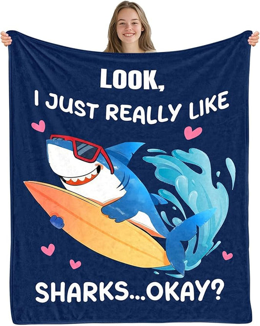 Shark Blanket 50"x60", Cozy Shark Gifts for Women Birthday Gift Ideas, Ideal Sharks Birthday Party Decorations on Sofa Counch, Blanket Gifts for Sharks Lovers
