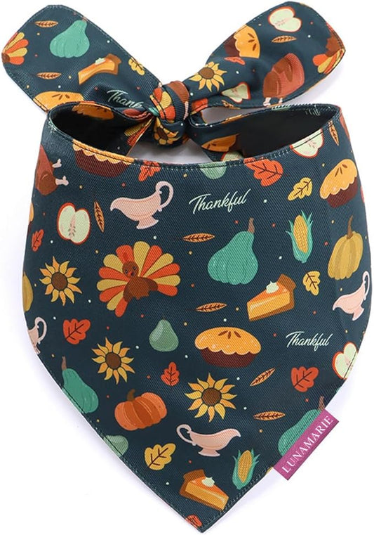 Luxury Pet Birthday Bandanas -Premium & Silky Poly Fabric | 100% Handmade | Custom Shape Dual Layered (Thanksgiving, Medium)