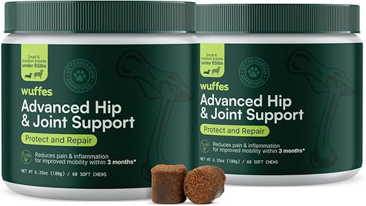 Wuffes Chewable Dog Hip & Joint Supplement - Glucosamine & Chondroitin Chews - Dog Joint Supplements & Vitamins - Extended Joint Care (Small&Medium Breeds (0-65 lbs), 120 Chews (Pack of 2))