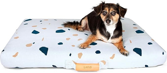 LAY LO Pets Dog Bed Cover/Washable & Durable Replacement Dog Bed Cover/DIY Eco-Friendly Dog Bed Cover/Stuffable Dog Bed Cover/Cover ONLY (Medium, White Terrazzo)