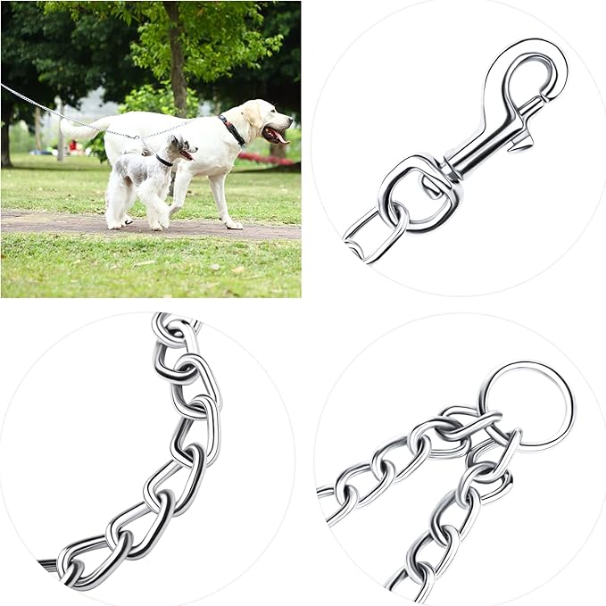 PETTOM Heavy Duty 2 Way Dog Lead Metal Chain Double Pet Clip Leash Coupler 360° Swivel No Tangle Double Dog Walking & Training Leash(XS 2.5mm*40cm Double Leash, Silver)