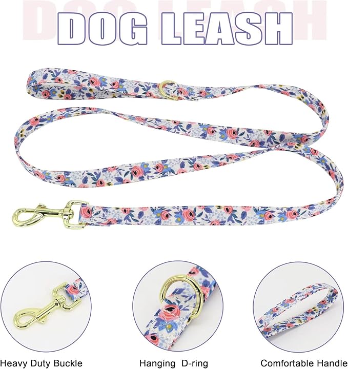 Beirui Cute Girl Dog Collars, Harnesses & Leashes Set - Adjustable Dog Collar and Leash Set with Flower - Soft Mesh Dog Vest Harness for Puppies Small Medium Dogs (Blue,S)