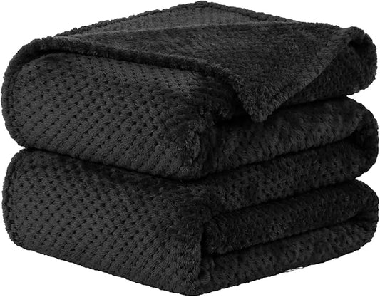 uxcell Flannel Fleece Blanket Bed Throw Blanket, Microfiber Warm Soft Blanket, Mesh Fuzzy Plush 330GSM Decorative Lightweight Blanket 50"x60", Black Blankets for Bed