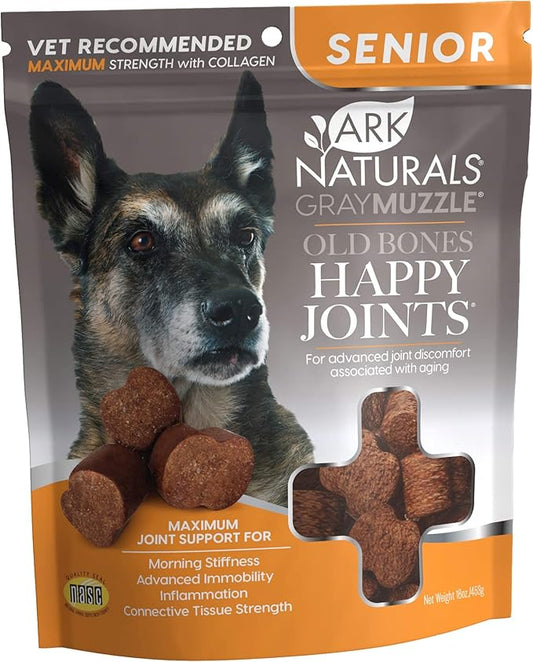 ARK NATURALS Gray Muzzle Old Dogs Happy Joints Chews for Large Breed Dogs, Vet Recommended to Support Cartilage and Joint Function, 500 mg Glucosamine, 16.5 oz Bag, Packaging May Vary (71008)