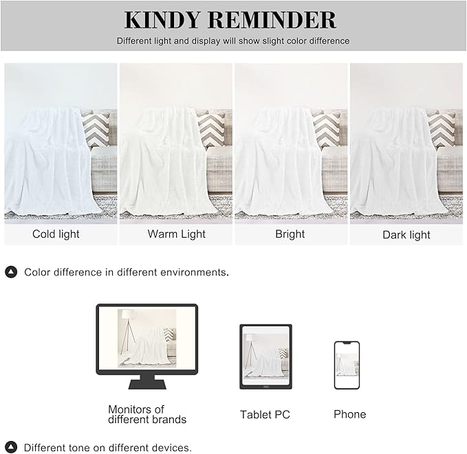 uxcell Flannel Fleece Blanket Bed Throw Blanket, Microfiber Warm Soft Blanket, Mesh Fuzzy Plush 330GSM Decorative Lightweight Blanket 50"x60", White Blankets for Bed