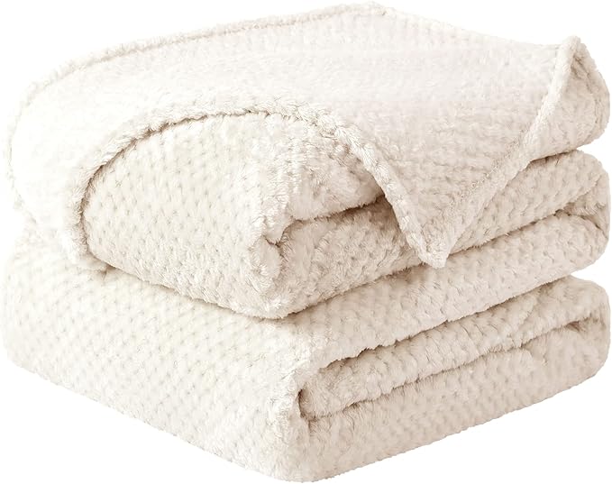 uxcell Flannel Fleece Bed Blankets, Soft Warm Microfiber Blanket, Mesh Fuzzy Plush 330GSM Lightweight Decorative Solid Blankets for Bed Queen (78"x90") Beige